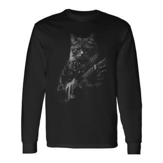 Chat Avec Guitare Idée Cadeau Humour Guitariste T-shirt à manches longues - Cadeauxyz