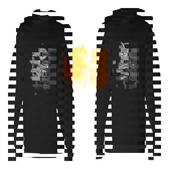 Chat Jouant Du Piano Drôle Dessin Animé Orange Tigré Pianiste Humour T-shirt à manches longues - Cadeauxyz