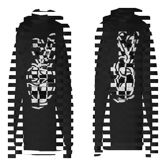 Checkered Peace Sign Hand Racing Flag Race Car Boys Toddler Long Sleeve T-Shirt - Seseable