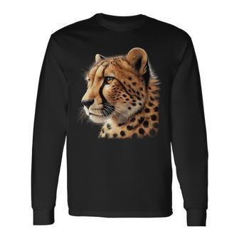 Cheetah Face Animal Long Sleeve T-Shirt - Monsterry