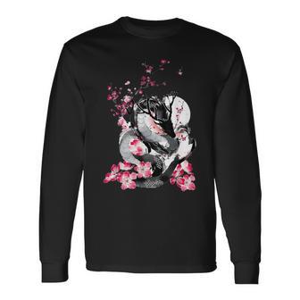 Cherry Blossom Japanese Dragon Asian Retro 80’S Style Long Sleeve T-Shirt - Thegiftio