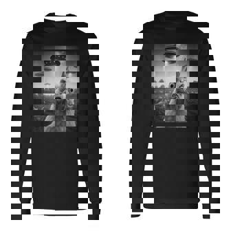 Chicken Rooster Selfie Chicken With Ufos Weird Aliens Long Sleeve T-Shirt - Monsterry