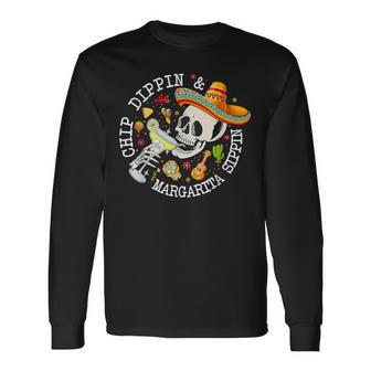 Chip Dippin Margarita Sippin Skeleton Cinco De Mayo Long Sleeve T-Shirt - Thegiftio UK