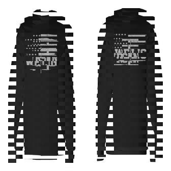 Christian Wrestling American Flag Vintage Patriotic Wrestler Long Sleeve T-Shirt | Seseable CA