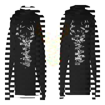 Christmas Camo Holiday Hunting Reindeer Deer Xmas Lights Long Sleeve T-Shirt - Thegiftio