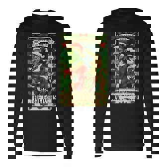 Christmas Frankenstein And Bride The Lovers Tarot Card Long Sleeve T-Shirt - Monsterry