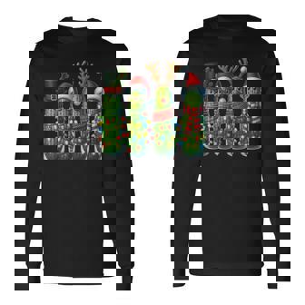 Christmas Pun Pickle Lights Vegetable Holiday Family Long Sleeve T-Shirt - Monsterry