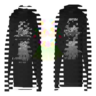 Coconut Bra Lei Flowers Grass Skirt Hula Party Halloween Long Sleeve T-Shirt - Monsterry