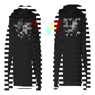 Colorful & Vibrant World Map Of Planet Earth Earth Day Long Sleeve T-Shirt | Mazezy