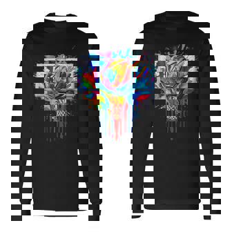 Colorful Basketball Ball Tie Dye Splatter Slam Dunk Hoop Net Long Sleeve T-Shirt - Monsterry