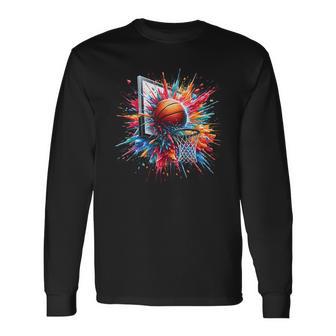 Colorful Basketball Tie Dye Color Splash Hoop Net Dunk Long Sleeve T-Shirt - Thegiftio UK