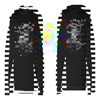 Colorful Tie Dye Frog Retro Peace Cute Style Long Sleeve T-Shirt - Monsterry