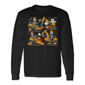 Construction Trucks Halloween Costume Spooky Excavator Ghost Long Sleeve T-Shirt - Thegiftio UK