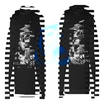Cool Blue Jay Bird Wearing Sunglasses Animal Lover Long Sleeve T-Shirt | Mazezy