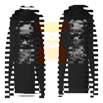 Cool Brown Bear Teddy Bear Wearing Sunglasses In Summer Long Sleeve T-Shirt | Seseable CA