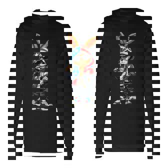 Cool Bunny Puerto Rican Flag Music Lovers Long Sleeve T-Shirt | Seseable UK