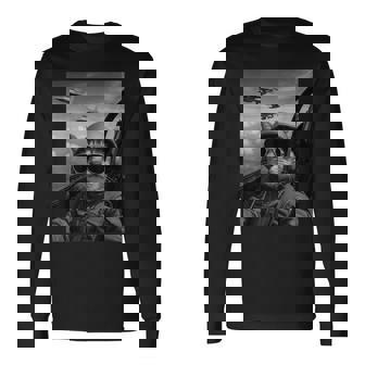 Cool Pilot Cat Selfie Fighter Jets Humor Graphic Cat Lovers Long Sleeve T-Shirt | Seseable CA