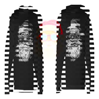 Cool Santa Claus Face Retro Sunglasses Christmas Boys Long Sleeve T-Shirt | Mazezy