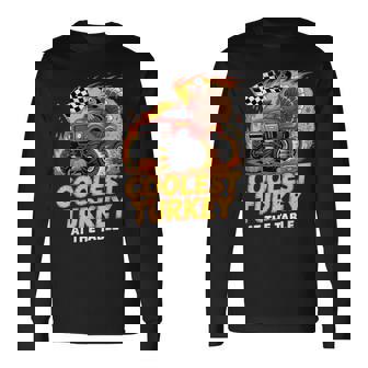 Coolest Turkey At Table Monster Truck Turkey Thanksgiving Long Sleeve T-Shirt - Monsterry