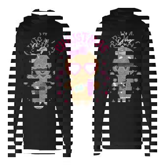 Coquette Bow Pink Gingerbread Christmas Girly Xmas Holiday Long Sleeve T-Shirt - Monsterry