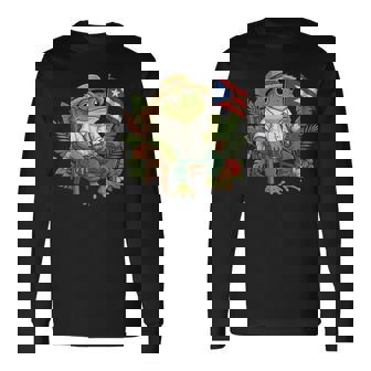 Coqui Frog Puerto Rico Flag Taino Boricua Hispanic Palm Long Sleeve T-Shirt | Seseable FR