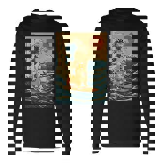 Corgi Surfing Japanese Wave Long Sleeve T-Shirt - Monsterry