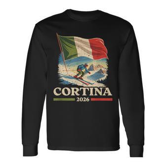 Cortina Vintage Ski Italy Alps Winter Sports Long Sleeve T-Shirt - Seseable