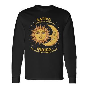 Cosmic Harmony Botanical Balance Mindset Sativa To Change Things Indica To Accept Things Small Black Long Sleeve T-Shirt - Thegiftio UK