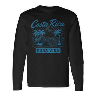 Costa Rica Pura Vida Beach Waves Sunset Palm Vibes Long Sleeve T-Shirt - Thegiftio UK