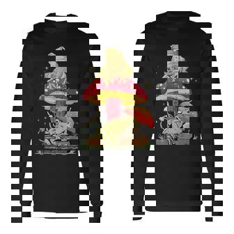 Cottagecore マッシュルームに横たわる美的カエル 面白いアート 長袖Tシャツ - Kawaiitshirt