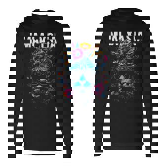 Country Of Malaysia Cat Wearing Sunglasses Flowers Tank Top Long Sleeve T-Shirt | Mazezy