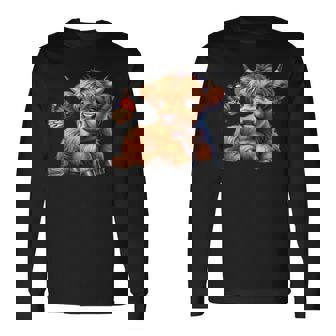 Cow Scottish Highland Cow With Butterfly Highland Cow Long Sleeve T-Shirt - Thegiftio