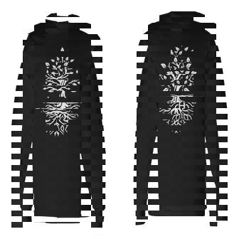 Crazy Fresh Nature Life Apparel Minimalist Tree With Roots Small Black Long Sleeve T-Shirt | Mazezy