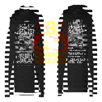 Crushing It Since 2023 Monster Truck 3 Year Old Birthday Boy Long Sleeve T-Shirt | Mazezy