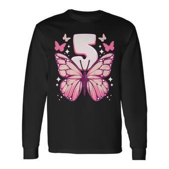 Cumpleaños Niña 5 Años Mariposas Y Número 5 Camiseta de manga larga - Regaloses