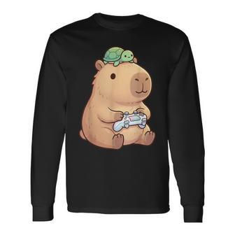 Cute Capybara Anime Gamer Turtle Graphic Kawaii Long Sleeve T-Shirt - Thegiftio