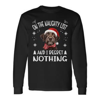 Cute German Wirehaired Pointer Dog Christmas On The Naughty Long Sleeve T-Shirt - Thegiftio UK