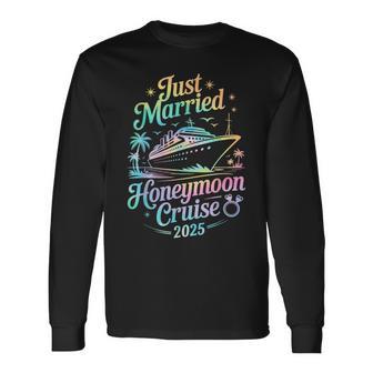 Cute Just Married Honeymoon Cruise 2025 Newlyweds Couples Long Sleeve T-Shirt - Monsterry
