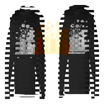 Cute Kawaii Cat Books Flowers Long Sleeve T-Shirt | Seseable CA