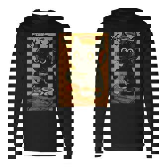 Cute Kawaii Gamer Cat Retro Japanese Cat Gaming Long Sleeve T-Shirt | Seseable CA