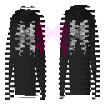 Cute Pink Bow Coquette Aesthetic Bow Print Bow Long Sleeve T-Shirt - Thegiftio
