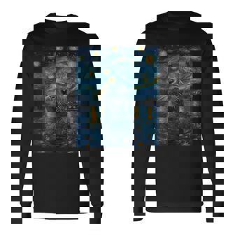 Cute Seal Sea Lion Van Gogh Style Starry Night Graphic Long Sleeve T-Shirt - Monsterry