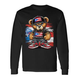 Cute Teddy Bear Puerto Rico Flag Boricua Puerto Rican Long Sleeve T-Shirt | Mazezy