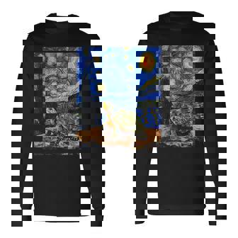 Cute Tortoise Turtle Van Gogh Style Starry Night Long Sleeve T-Shirt | Mazezy