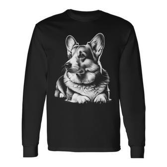 Cute Welsh Corgi Drawing Style In Lying Pose Long Sleeve T-Shirt - Thegiftio UK