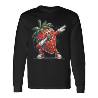 Dab Strawberry Dancing Dabbing Strawberry Fruit Long Sleeve T-Shirt - Thegiftio UK