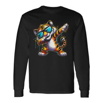 Dabbing Tiger With Sunglasses Cool Dabbing Tiger Long Sleeve T-Shirt - Thegiftio UK