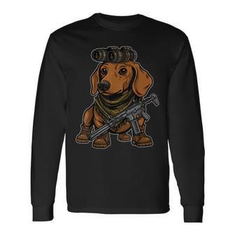 Dachshund Dog With Nvg Tactical Wiener Military Meme Long Sleeve T-Shirt - Monsterry