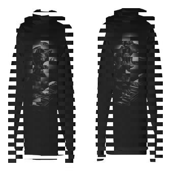 Dachshund Playing Keyboard Piano Player Dog Lover Long Sleeve T-Shirt | Seseable FR