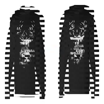 Deer Silhouette Forest Wildlife Animal Lover Long Sleeve T-Shirt - Monsterry